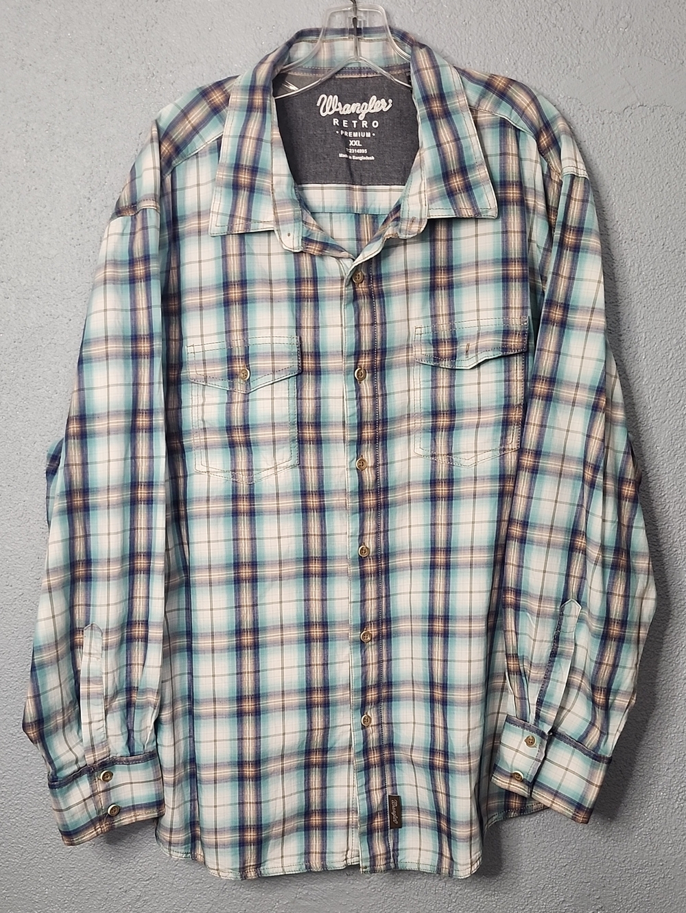 Wrangler Plaid Button-Down Shirt - Blue & Cream